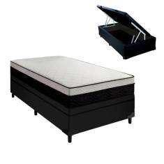 Cama Baú Preta Solteiro Arezzo Black White Molas Ensacadas - Portobel