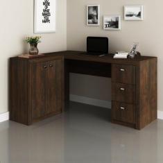 Escrivaninha Mesa Escritório em L com 3 Gavetas e Armários Me4100 - Te