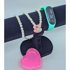 Kit Relógio Infantil Digital Led Bracelete Esportivo Prova água Silico