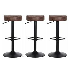 Kit Conjunto 03 Banquetas de Cozinha Bar Bancada Restaurantes Ilha Gourmet Viena Com Regulagem Giratórias Marrom