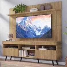 Rack com Painel e Suporte TV 65&quot; Madri Multimóveis Rustic com Prateleira e Pés Retrô Preto
