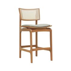 Banqueta Alta Bistrô Apollo Encosto Telinha Natural E Assento Anatômico - Natural Estofado Linho Bege