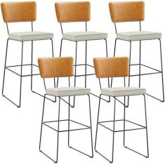 Kit 05 Banquetas Altas Sala De Jantar Fixa Allana L02 Sintético Whisky