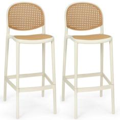 Kit 2 Banqueta Alta com Encosto Roma em Polipropileno - Nude - Magazin