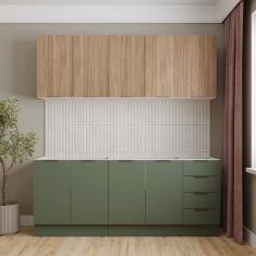 Cozinha Modulada 4 Peças sem Tampo com Rodapé 2 Aéreos e 2 Balcões Ipanema Cabecasa Madeiramadeira Verde Folha/Acácia