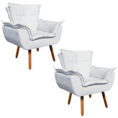 Poltrona Sala de Estar Pé Palito de Madeira Kit 2 Opala Suede D03 - D'