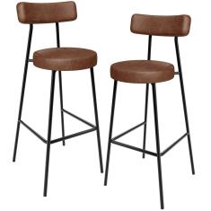 Kit 02 Banquetas Alta Bar Cozinha Sala De Jantar Em Aço Milão L02 Couríssimo Marrom - Lyam Decor