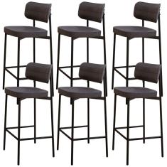 Kit 06 Banquetas Alta Bar Cozinha Sala De Jantar Aço Preto Kaira C01 Linho Preto - Lyam Decor