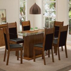 Conjunto Sala de Jantar Madesa Atlanta Mesa Tampo de Vidro com 6 Cadeiras