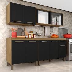 Armário De Cozinha Tieli 4 Peças Com Vidro Bor/pret - Móveis Arapongas