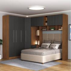 Guarda-roupa Modulado Lugano 8 Portas 3 Gavetas 3 Peças Yescasa Nogal/Grafite