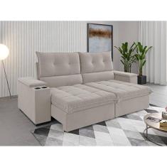 Sofá 230cm 4 Lugares Horus Bipartido Retrátil e Reclinável com Porta Copos Marfim