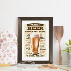Quadro Decorativo Frase Pedir Cerveja 22x32cm Moldura Marrom - Quartin