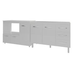 Armário Cozinha Balcão Gabinete De Pia 120 Cm Bruna E Balcão Lilian Para Microondas E Forno Elétrico Branco