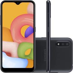 Smartphone Samsung Galaxy A01 32GB 4G Wi-Fi Tela 5.7'' Dual Chip 2GB RAM Câmera Dupla + Selfie 5MP - Preto