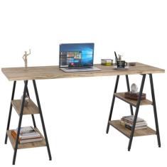 Mesa Para Escritório Estilo Industrial Cavalete Form C01 150cm Carvalh