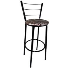 Banqueta Alta Preta com Encosto para Cozinha Assento Floral Marrom - F