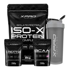 Kit Whey Iso-X 2kg + Creatina 100g + Bcaa 100g + Coqueteleira 700ml - Xpro Nutrition-Unissex