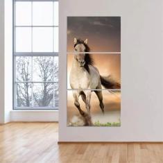 Quadro Cavalo Vertical Pôr Do Sol Sala Corredor Jogo 3 Peças