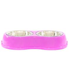 Comedouro Bebedouro Cães Gatos Médio Inox Duplo Rosa 370 ML