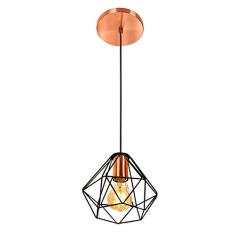 Lustre Pendente Diamante Aramado Preto com Cobre Esplêndido