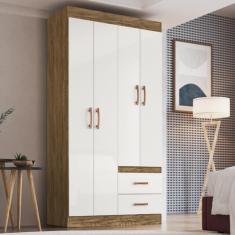 Guarda Roupa Solteiro 4 Portas 2 Gavetas Cordova Doripel - Off White/Nogueira