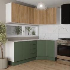 Cozinha Modulada 6 Peças sem Tampo com Rodapé 3 Aéreos e 3 Balcões Ipanema Cabecasa Madeiramadeira Verde Folha/Acácia