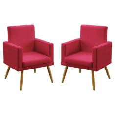 Kit 2 Poltronas Decorativas Nina Com Rodapé Sued Vermelho Aradecor