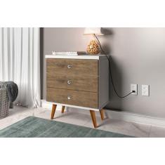 Mesa De Cabeceira Status 3 Gavetas Off White/Jequitibá - J&A  Móveis