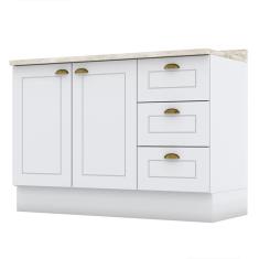 Balcão Pia 2 Portas e 3 Gavetas 120cm Americana com Tampo - Móveis Henn Branco/Calcare