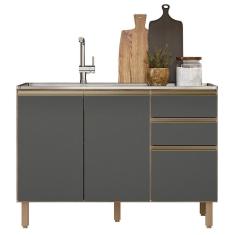 Balcão De Cozinha Com Pia Inox 120cm Maly N03 Carvalho-grafite - Mpozenato