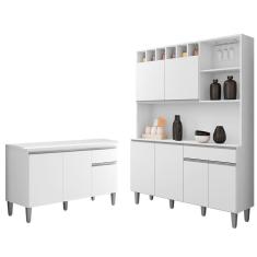 Cozinha Compacta Alice E Balcão Gabinete Com Tampo Tatiane 120cm Branco - Ajl Móveis