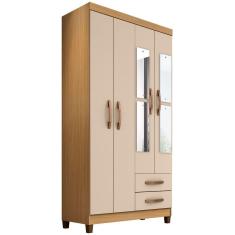 Guarda Roupa Casal 4 Portas E 2 Gavetas Com Espelho Modena Carvalho Americano/off White - Incorplac