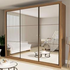 Guarda-Roupa Casal Ravena 3 Portas de Correr Espelhada Carvalho - Mina