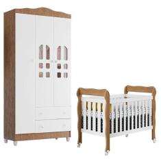 Berço Americano Lila E Guarda Roupa Infantil New Selena 3 Portas Branco Acetinado Amadeirado – Carolina Móveis