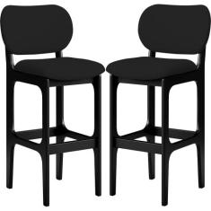 Kit 02 Banquetas Alta Para Cozinha Madeira Fixa Betta L02 Preto Facto 