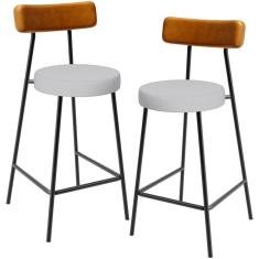 Kit 02 Banquetas Baixa Cozinha E Sala Jantar Bancada Milão L02 Couríssimo Whisky Cinza - Lyam Decor