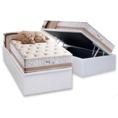 Cama Box Baú Solteiro: Colchão Molas Herval Maxspring Spain + Base CRC Courano White(88x188)