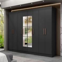 Guarda-Roupa Paris 8 Portas 4 Gavetas com Espelho Preto - Maxel