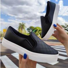 Tênis Slip On Feminino Calce Fácil Confortável Quadradinho - via verez