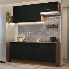 Cozinha Completa Madesa Agata 180003 com Armário e Balcão (sem Tampo e Pia) - Rustic/preto