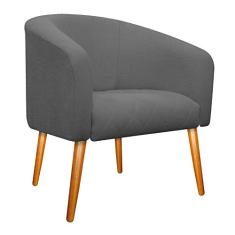 Poltrona Luiza Pés Palito Mel Linho Chumbo - ADJ Decor