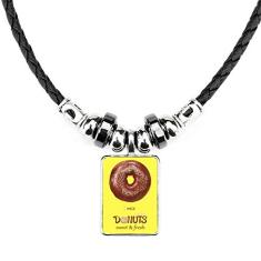 DIYthinker Colar com rosquinha de chocolate, sobremesa, doce, joias, torque, pingente de corda de couro