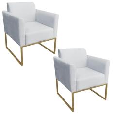Kit 2 Poltronas Decorativas Base Industrial Dourada Maressa S10 Suede Cinza - Ibiza