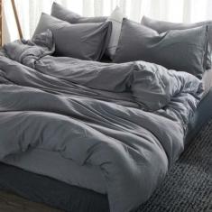 Jogo De Cama Cinza Solteiro 4 Peças Com Edredom 230X150Cm