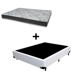 Cama Box Casal 138 Tecido Sintético Branco Com Colchão Miller - 100% Espuma - D33 Cinza 54x138x188