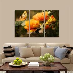 Quadro Mosaico Flores Borboleta Paisagem Para Sala Quarto - Quadros De