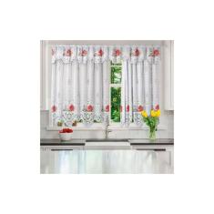 Cortina para Cozinha Interlar 220x120 cm Renda e Bandô 30 cm Hora do Chá