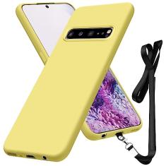 HIYUUTTBS Compatível com Samsung Galaxy S10 capa de 6,1 polegadas, capa protetora de silicone líquido macio ao toque, alça de pescoço, capa protetora para celular não amarela, à prova de quedas, fina,