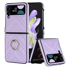 Asuwish Capa de telefone para Samsung Galaxy Z Flip 4 5G 2022 capa com suporte de anel fino à prova de choque capa protetora de couro PU resistente acessórios para celular ZFlip4 Z4 Flip4 4Z Flip4